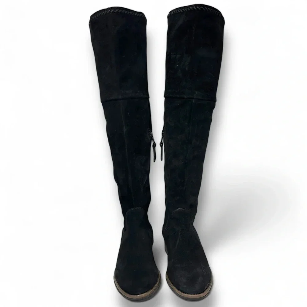 Miz Mooz Black Suede Over The Knee Side Zip Slip On Flat Boots Size 36